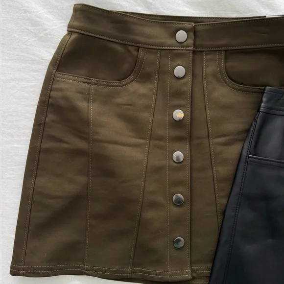 Express New Black Faux Leather and Like New Army Green Mini Skirt - Picture 6 of 9